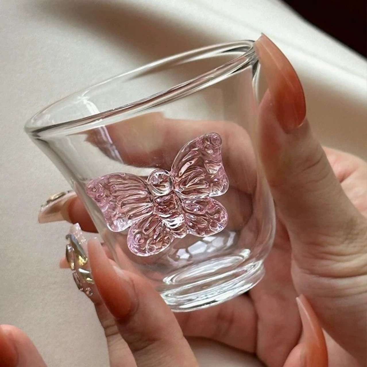 Стеклянный杯 cup? high temperature resistant glass cup butterfly cup teacup pink butterfly purple butterfly green teacup water cup romantic healthy drinking water