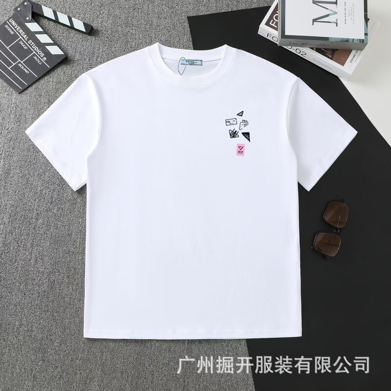 クロスボーダー 2025 夏のトレンドブランド P ファミリー新レタープリントラウンドネック Tシャツカジュアルファッショントレンド半袖男性と女性|undefined