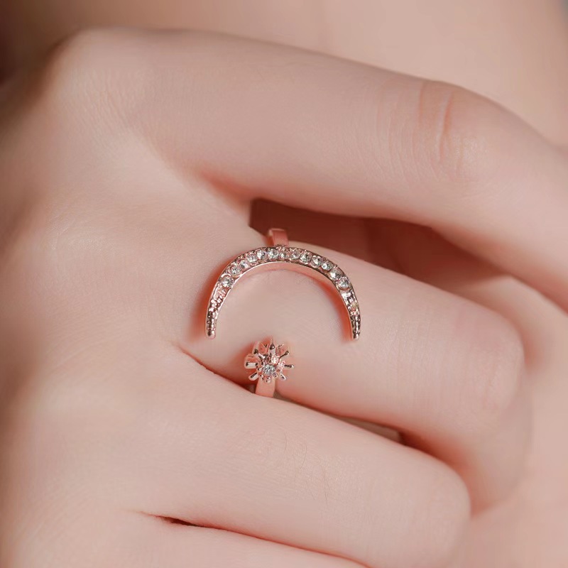 Venta caliente anillo de media luna anillo de la luna estrella de la moda europea y americana estilo étnico estrella Luna dedo índice anillo abierto image 6