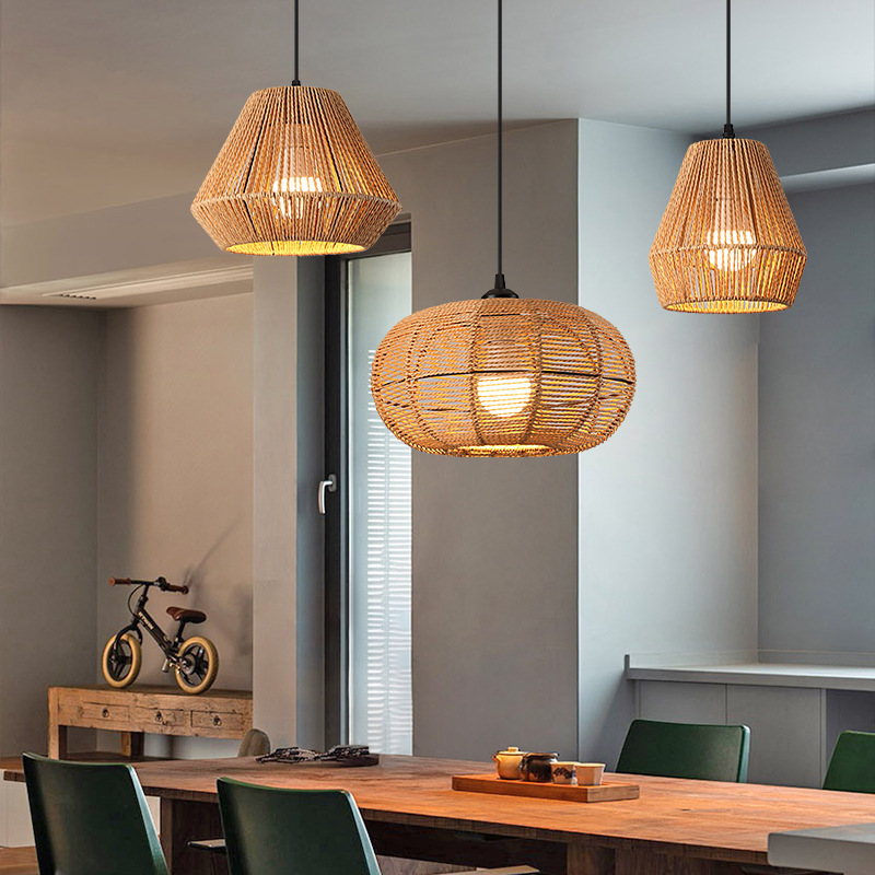 Nuevo candelabro de comedor de salón de té chino, sala de estar, lámpara antigua, sala de estudio de tatami, entrada, candelabro de ratán creativo, lámpara de bar