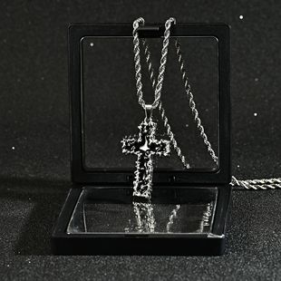 Hip-Hop Sweater Chain Pendant Thorn Cross Necklace Men's Black High-End Men's and Women's Street Punk Style Necklace