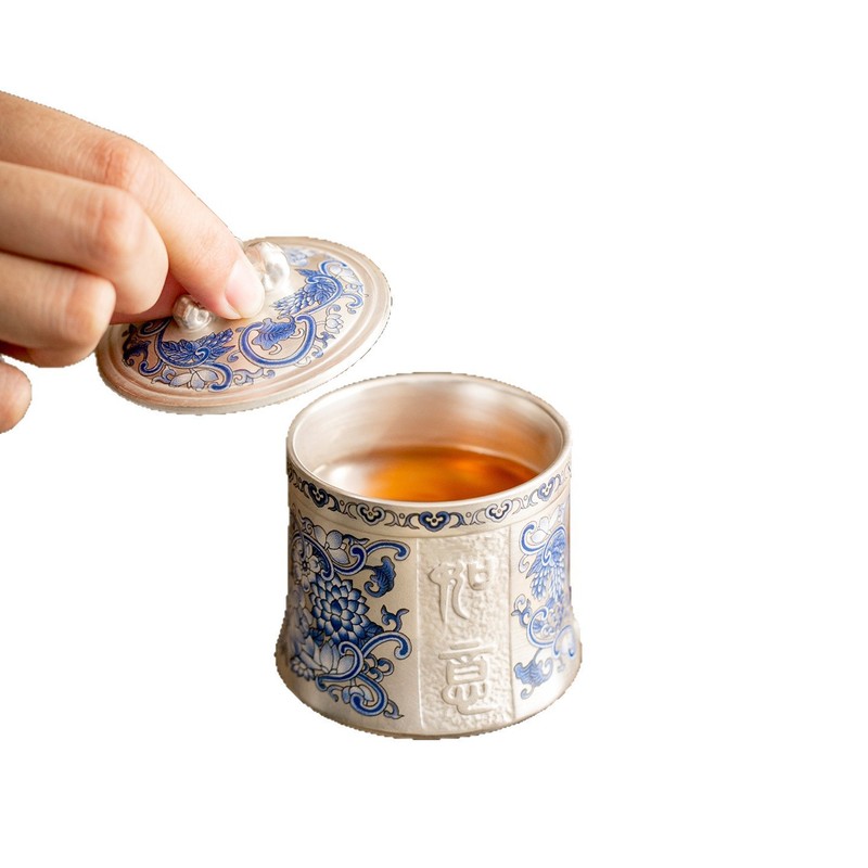 陶瓷如意鎏银水杯个人专用中式轻奢高档功夫茶具复古雅致喝茶杯|undefined