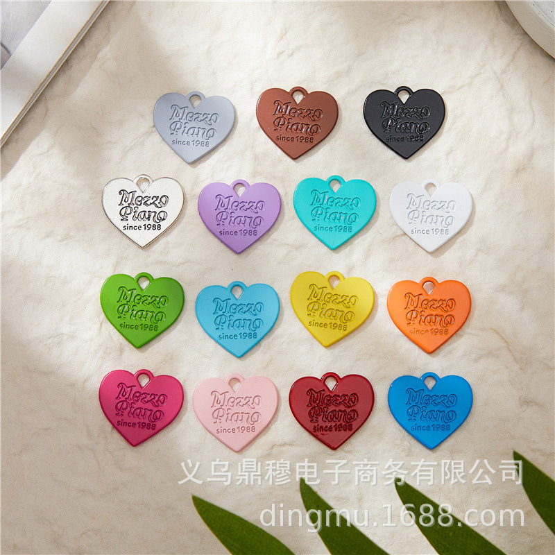 DIY jewelry accessories handmade materials paint alloy candy color double-sided love English letter card heart