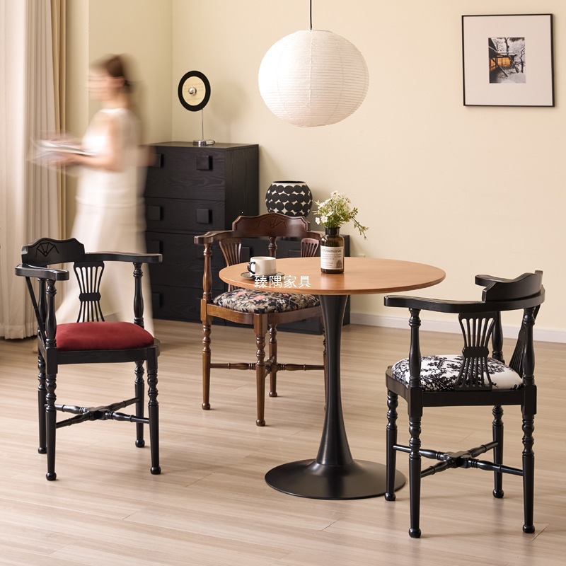 Sillas de comedor de madera sólida estilo retro francés estilo medieval diseño sillón de restaurante respaldo casero cocina de cocina