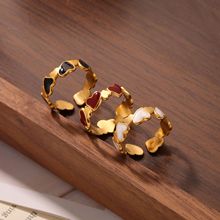 304不锈钢法式复古爱心滴油开口戒指女士小众设计感指环饰品批发