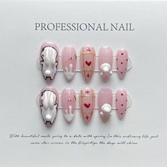 【Handmade Real Shot】Japanese Summer Pink Lolita Sweet Pet Series Bunny Wearable Nails Removable
