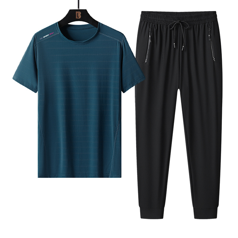 Trajes deportivos transfronterizos para hombres nuevos hielo de tamaño grande de verano delgado ropa deportiva de secado rápido para papá con pantalones superiores