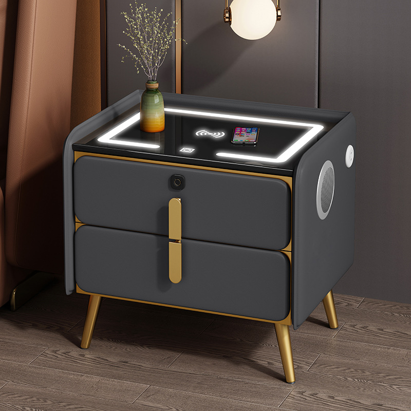 Madera maciza mesita de noche Luz de lujo de alto grado dormitorio simple moderna mesita de noche hogar roca placa pequeña mesita de noche gabinete de almacenamiento