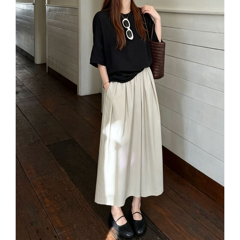 【Soft Pants】Silk Modal Straight-Leg Casual Wide-Leg Pants for Petite Women, Nine-Quarter Length A-Line Skirt Pants for Summer