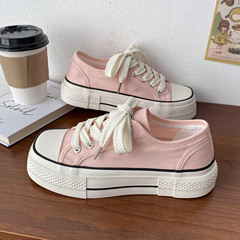 Heel-up square-toe white women's summer thin breathable 2023 new niche round-toe canvas board shoes 1139