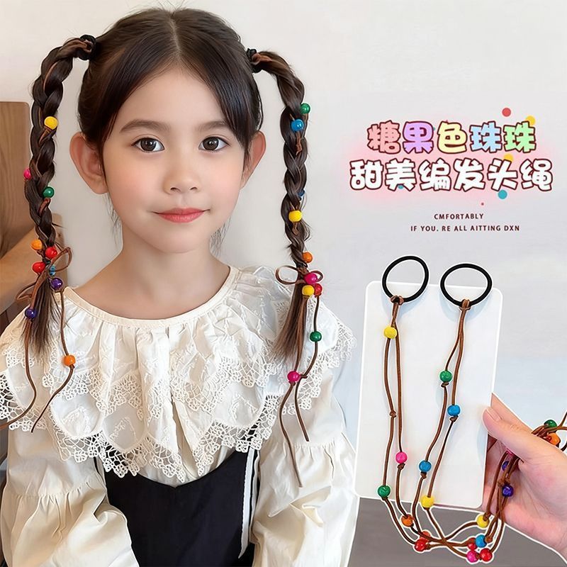 儿童民族风彩珠麂皮发绳发圈国风个性珠珠编发绳女孩创意特色发饰|undefined