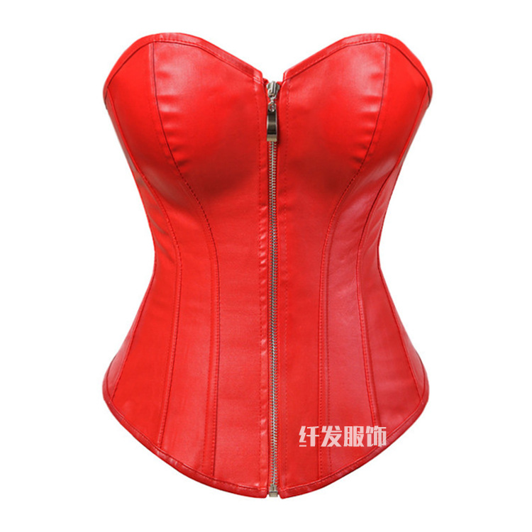 Fabricante de corsés de PU con diseño de espina de pescado, venta al por mayor de tops moldeadores ajustados con efecto push-up, faja reductora de cintura, corsé estilo punk europeo y americano de cuero. image 9