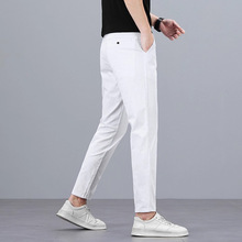 夏季薄款白色休闲裤男士2025新款小脚修身九分裤2025透气韩版潮流