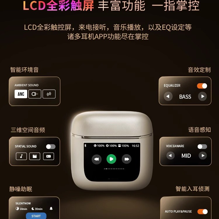 Aplicable a JBL V8 almacén de pantalla a color inteligente inalámbrico en la oreja reducción de ruido activa auriculares Bluetooth auriculares de negocios