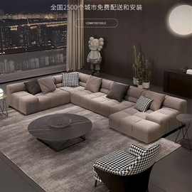 现代简约客厅小户型意式极简磨砂布艺泡芙沙发豆腐块科技布沙发