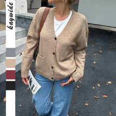 跨境欧美休闲度假纽扣纯色长袖毛衣毛织女装2025秋冬亚马逊独立站