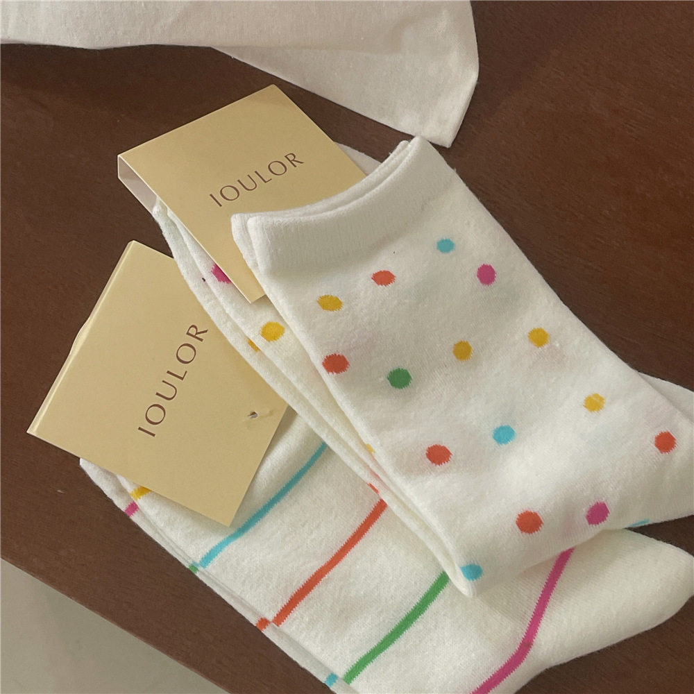 Women's Casual Simple Style Polka Dots Lines Cotton Crew Socks A Pair display picture 6