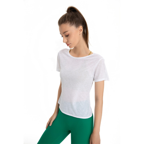 Sports T-shirt Women's Lightweight Breathable Yoga Clothes Loose Beautiful Back Fitness Cover Up Running Quick-Drying Pilates Short Sleeve Summer
