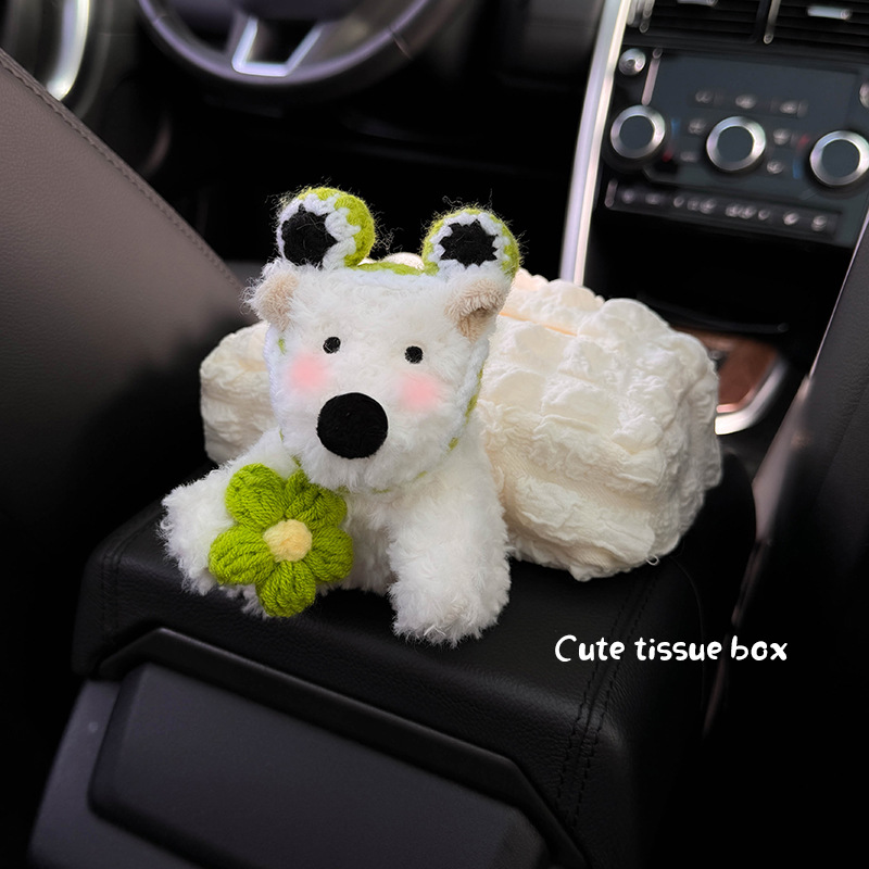 Caja de reposabrazos Caja de pañuelos Caja de dibujo para coche 2024 Nueva muñeca West Highland Decoración de coche Bolsa de pañuelos Mujer linda