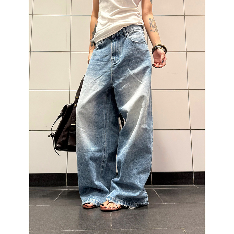American Retro Distressed Washed Straight-Leg Jeans for Men, New Spring and Autumn Loose Wide-Leg Casual Pants, Trendy on Instagram