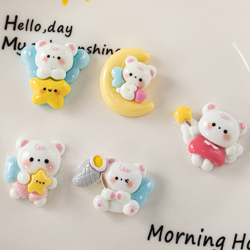 Suministro directo de fábrica dibujos animados Luna oso brillante resina accesorios DIY crema pegamento horquilla accesorios para el cabello materiales hechos a mano al por mayor