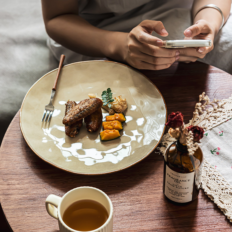 Estilo japonés retro placa de cerámica hogar de alta calidad Placa de lujo ligero B & B Placa de filete occidental ligeramente defecto