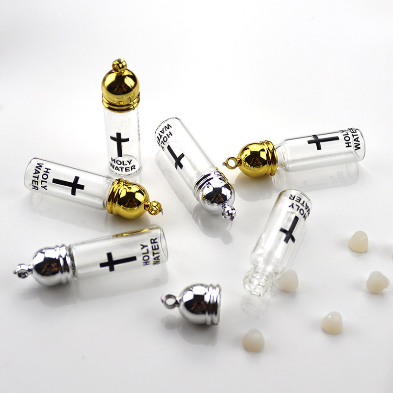 跨境Holy Water Bottle圣水瓶玻璃小瓶吊坠教堂洗礼十字架瓶|undefined