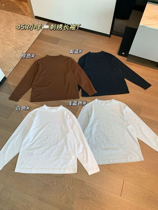 日系正单 45R植物染 908原工厂直供早秋新品新款小羊刺绣蓝染长袖|undefined