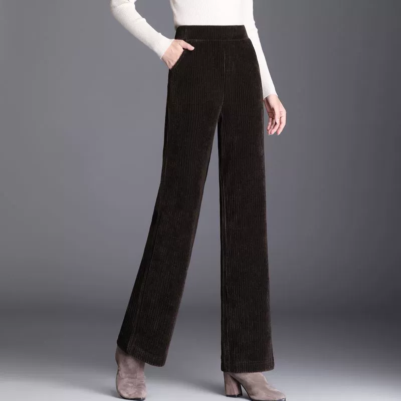 2024 осень и зима новый стиль Женская синье широкие брюки вельветовые брюки повседневные бархатные толстые прямые брюки