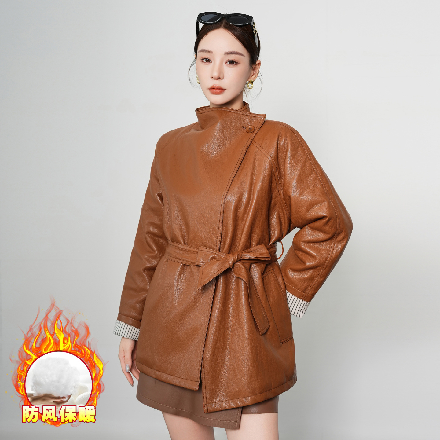 Designed Leather Jacket for Women, New Autumn and Winter Cool Style, Mid-Length Leather Windbreaker, Velvet Warm Motorcycle Jacket