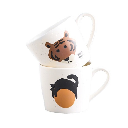 Cat and Tiger Japanese Creative Personalized Ceramic Cup Cute Home Use Mugs Couple Breakfast Cups Coffee Water Cups