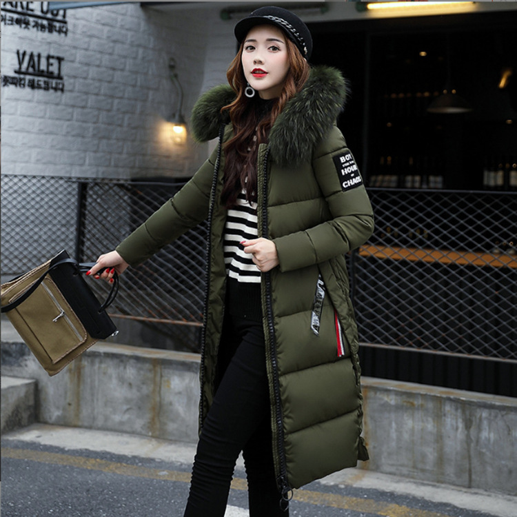 2025 nuevo otoño e invierno abrigo de algodón delgado de estilo coreano para mujer de longitud media de moda cuello de piel grande abrigo de algodón grueso para mujer