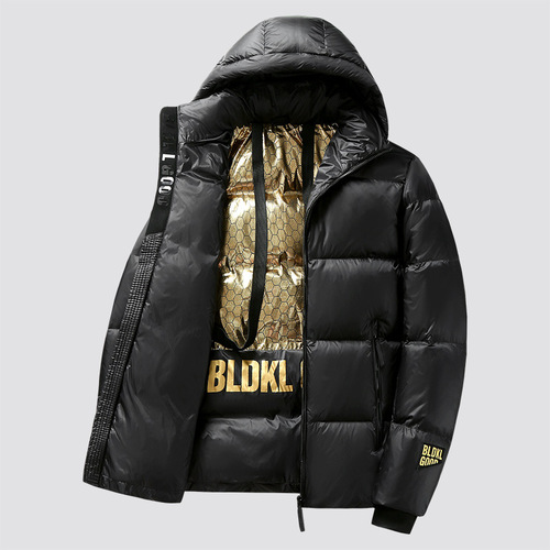Men's Black Gold Down Jacket High-End Short Winter Thick Warm Anti-Cold Hooded Jacket for Men and Women Same Version White Duck Down Coat