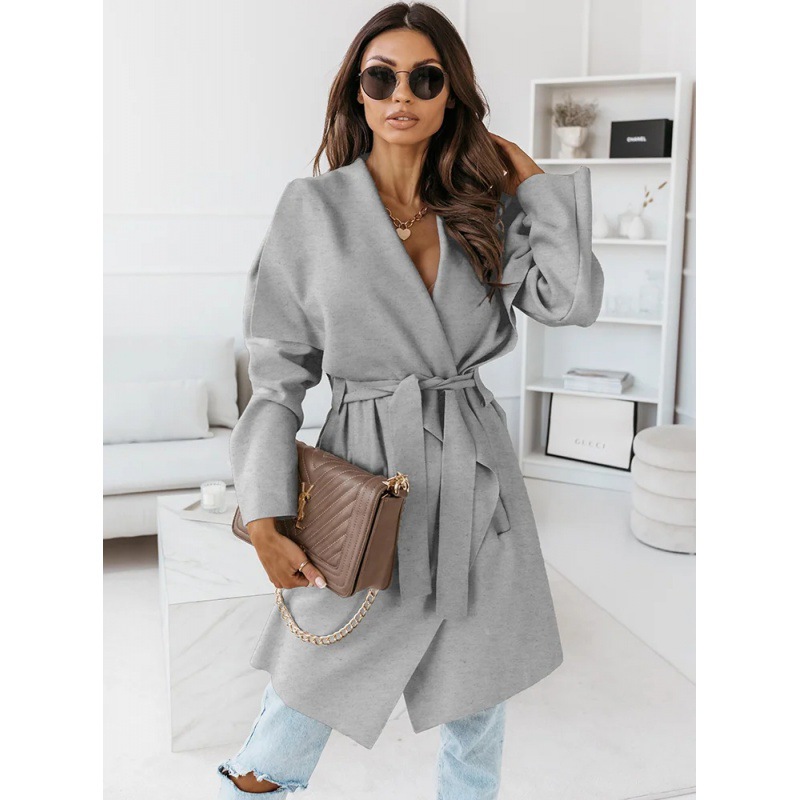 Lapel Solid Color Long Trench Coat