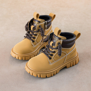 Children's Little Yellow Boots 2025 Autumn and Winter New Boys' Martin Boots Catwalk Street Little Boys' Short Boots Warm Cotton Boots