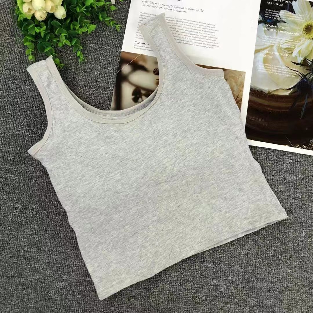 6628 Sujetador de chaleco de algodón de todo fósforo de color sólido para mujer, almohadilla fija para el pecho interior y exterior, blusa delgada sin mangas