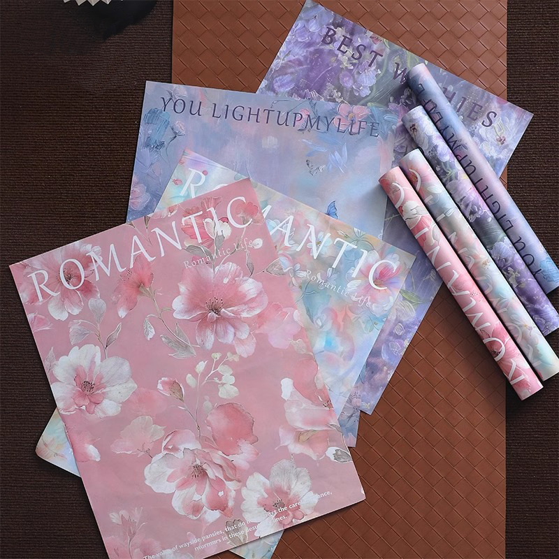 Papel de embalaje de flores impermeable siciliano pintura al óleo estilo de flor flor flor de papel de embalaje de flores DIY material de papel de embalaje de flores