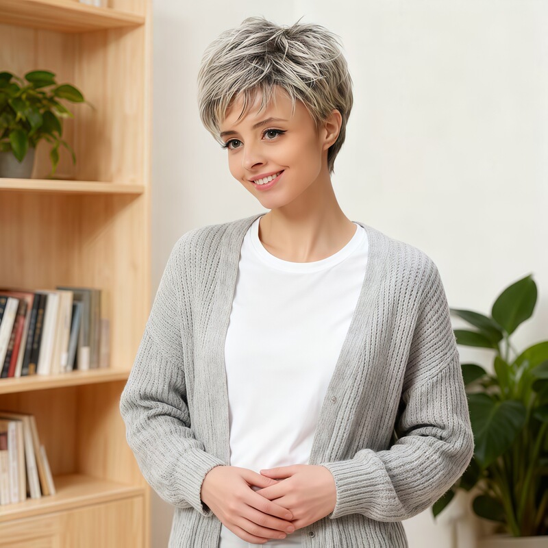 Chemical Fiber High Temperature Silk Short Straight Gradient Color Wig Headgear Xuchang Manufacturer Direct Supply Wholesale European and American Cross-Border Wig Headgear