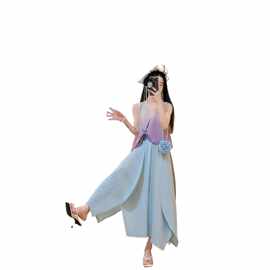 夏季穿搭套装裙女2026年新款韩系可盐可甜渐变色上衣半身裙两件套