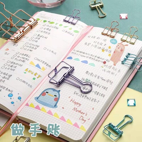 Wholesale office stationery cut-out clips long-tail clips invoice storage folders colorful creative metal food clips bulk