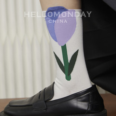 84279 Zhuji socks three-dimensional flower trendy socks women's autumn and winter mid-calf socks ins Internet celebrity stockings piles of money