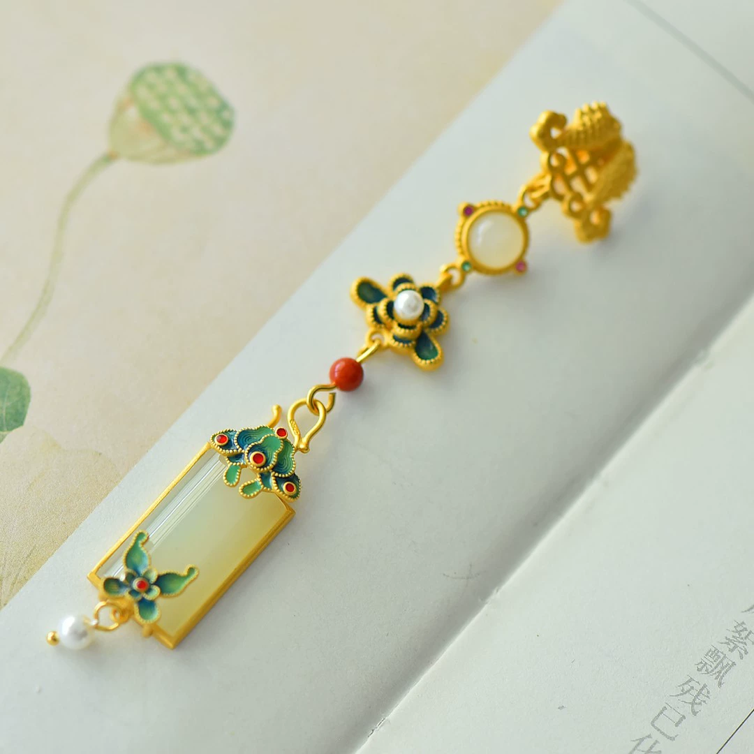 Enamel jade with butterfly, pendant, silver 925 sample