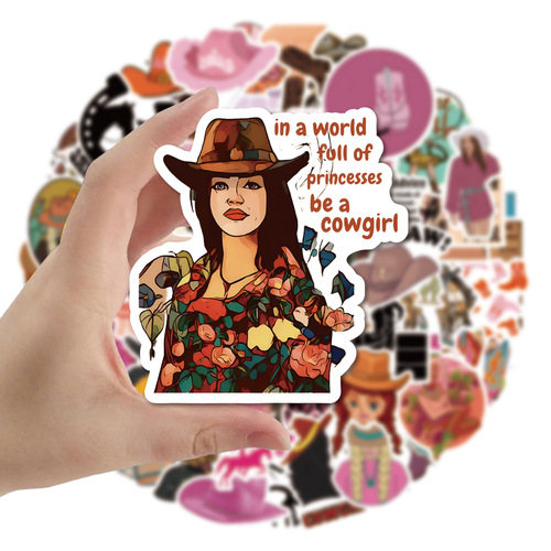 50 Cross-border Cowgirl Cartoon Sticker DIY Luggage Phone Removable Waterproof Decal Wholesale