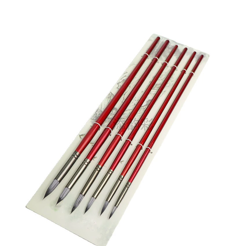 Acrylic, gouache, nylon watercolour, set, wooden writing brush, 6 pieces