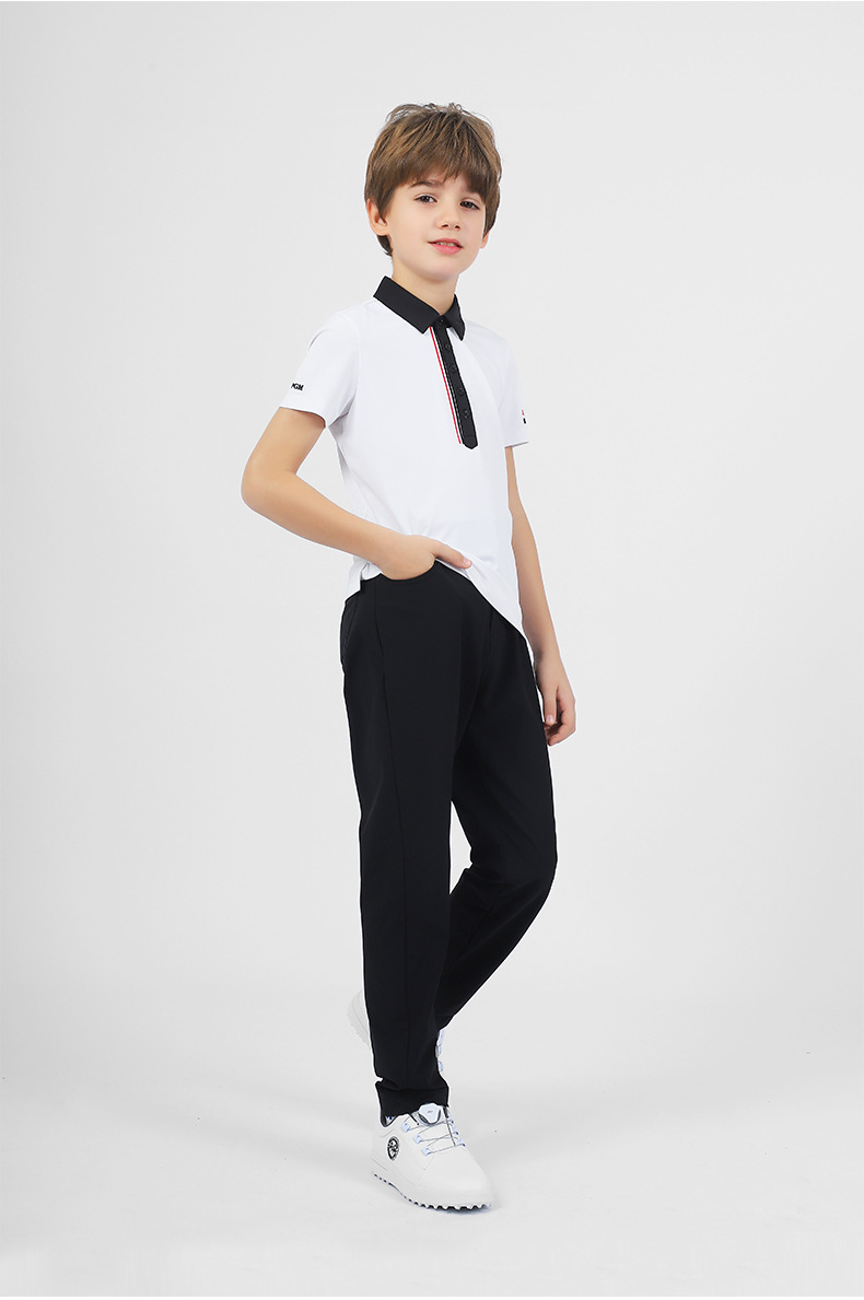 Áo golf ngắn tay bé trai PGM cổ bẻ, vải thoáng khí mùa hè — YF597-Áo màu trắng, KUZ159-Quần Trắng, KUZ159-Quần màu xanh nước biển, KUZ159-Quần Đen chi tiết 7