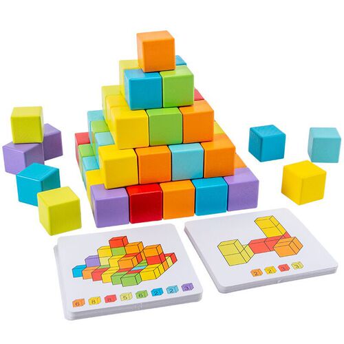 Three-dimensional cube spatial sense thinking training kindergarten mathematics teaching aids educational children's wooden construction building block toys