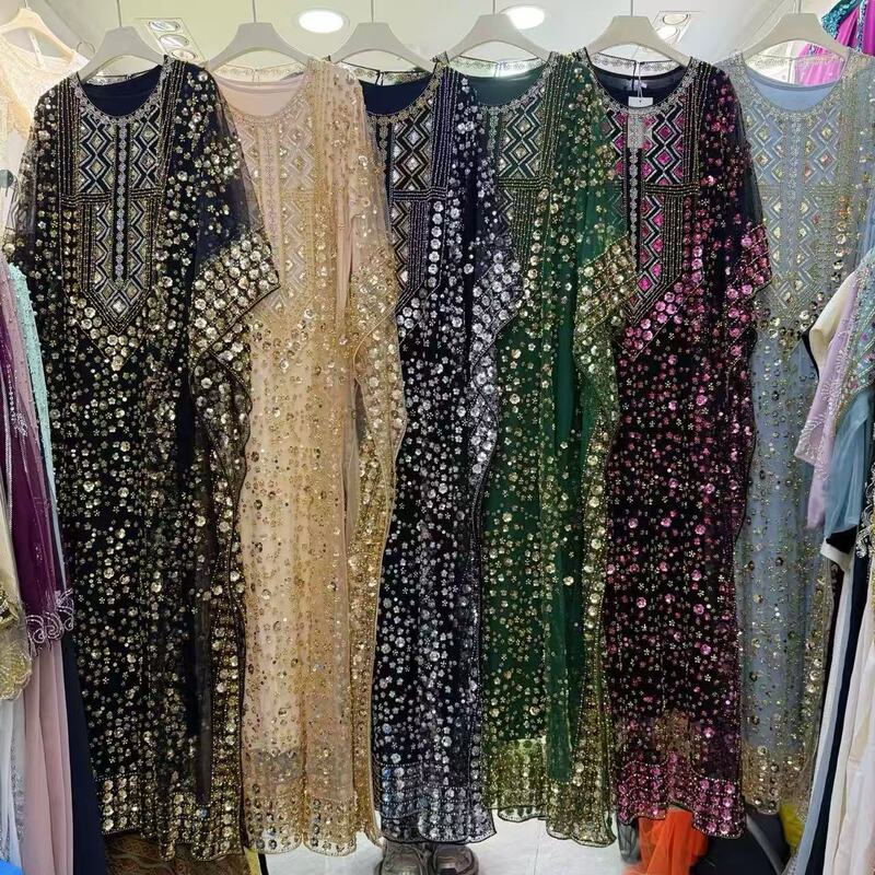 2026 New Cross-Border Heavy Embroidery Rhinestone Sequin Evening Dress for Women, Loose Luxury Double-Layer Dress