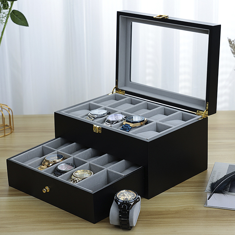 Embalaje de joyas de oro negro mate 61020-bit caja de reloj spray pintura reloj joyería almacenamiento caja de presentación en stock