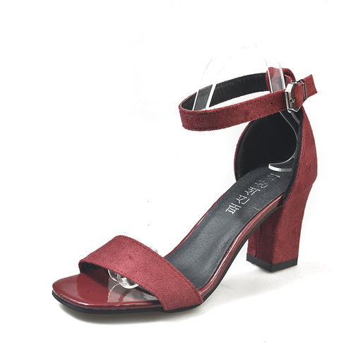 Women's  Summer New Black Rough Heel Student Slip-On One Strap Roman High Heels