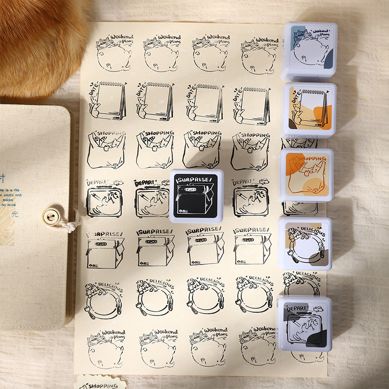 Ketchup Girl Pintado a mano Sello fotosensible Serie Peekaboo Material de decoración de gato lindo Impresión de bricolaje